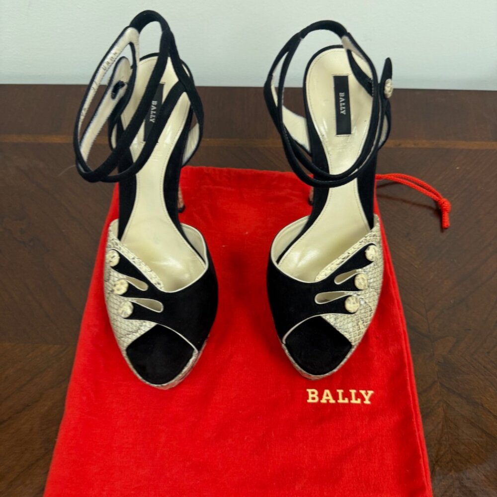 Bally Black with Python Leather Trim Heels - image 3